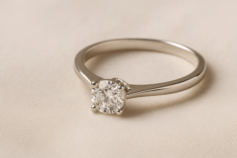 Klasyczny pierścionek zaręczynowy solitaire z diamentem na złotej obrączce